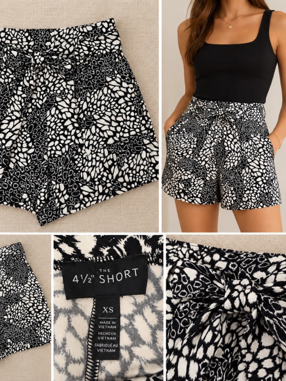 White House Black Market Black & White Floral Tie Waist Shorts XS